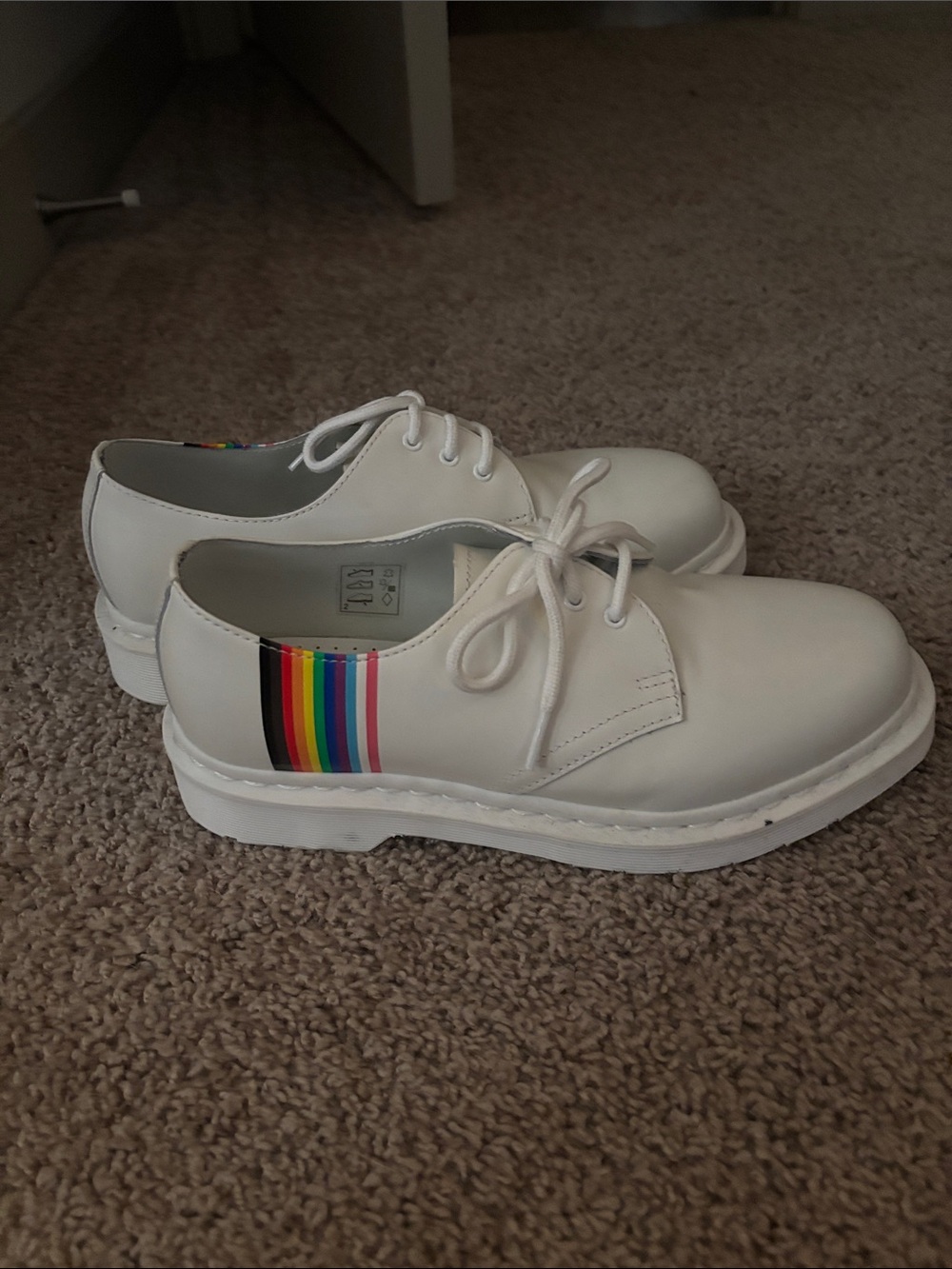 Dr. Martens Pride White Lace-Up Shoes with Rainbow Heel Trim